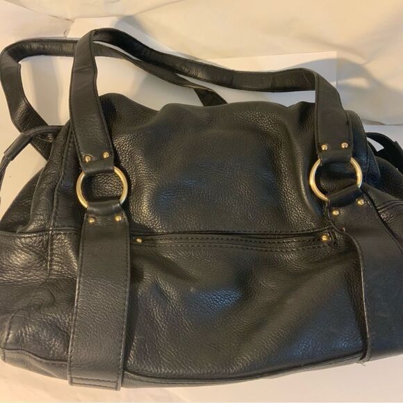 Michael Kors Leather Duffle Handbag black front buckle drawstrings side leather - Picture 9 of 14